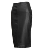 Women's Black Midi Leather Pencil Skirt with Back Slit