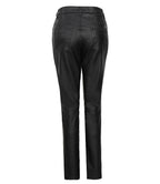 Women's Black Regular Fit Leg Leather Pants