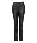 Women's Black Regular Fit Leg Leather Pants
