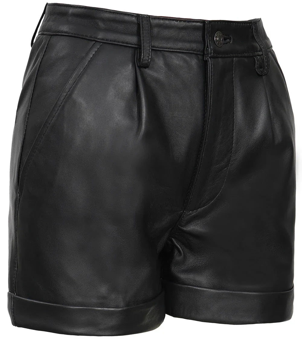Women's Leather Black Shorts