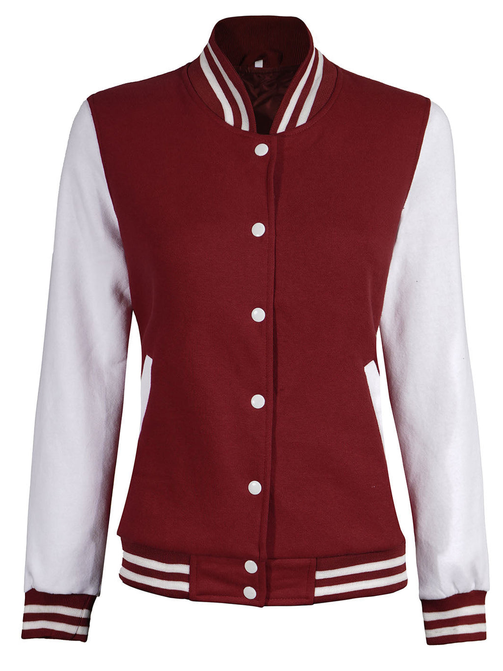 Women's White & Maroon Plain Lettermen Varsity Jacket