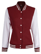 Women's White & Maroon Plain Lettermen Varsity Jacket