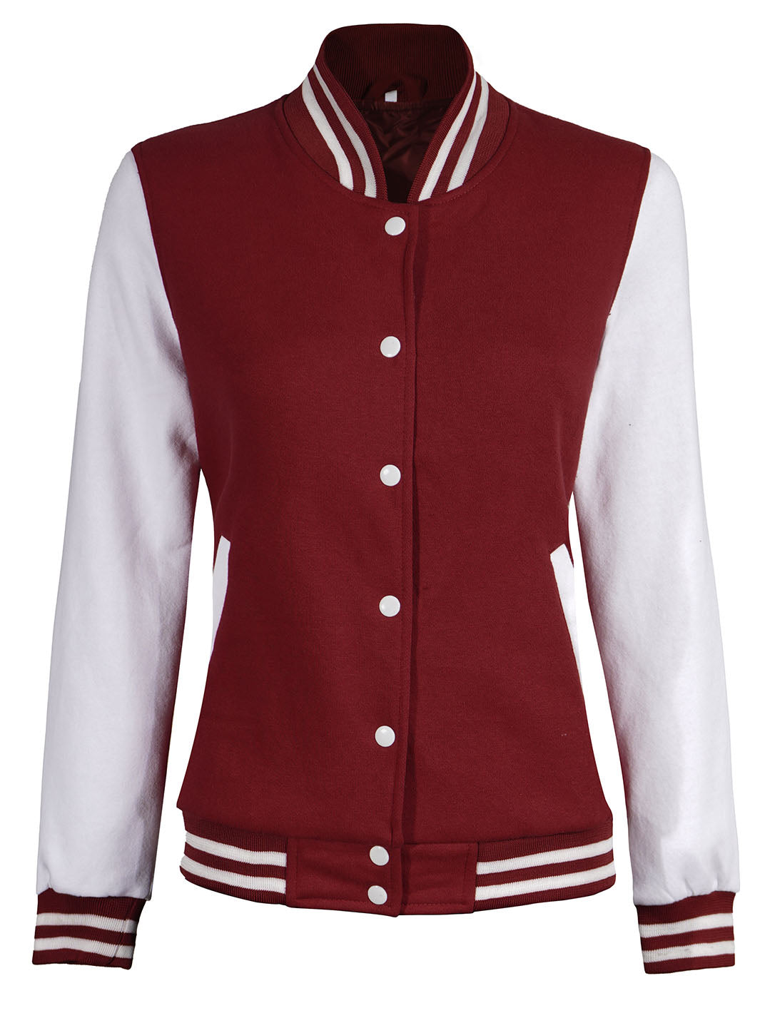 Women's White & Maroon Plain Lettermen Varsity Jacket