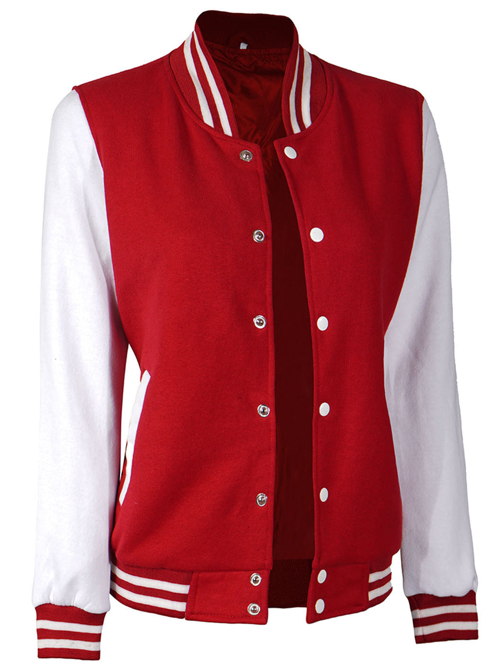 Women's White & Red Plain Letterman Varsity Jacket