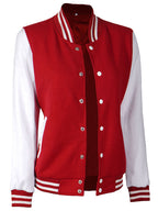 Women's White & Red Plain Letterman Varsity Jacket
