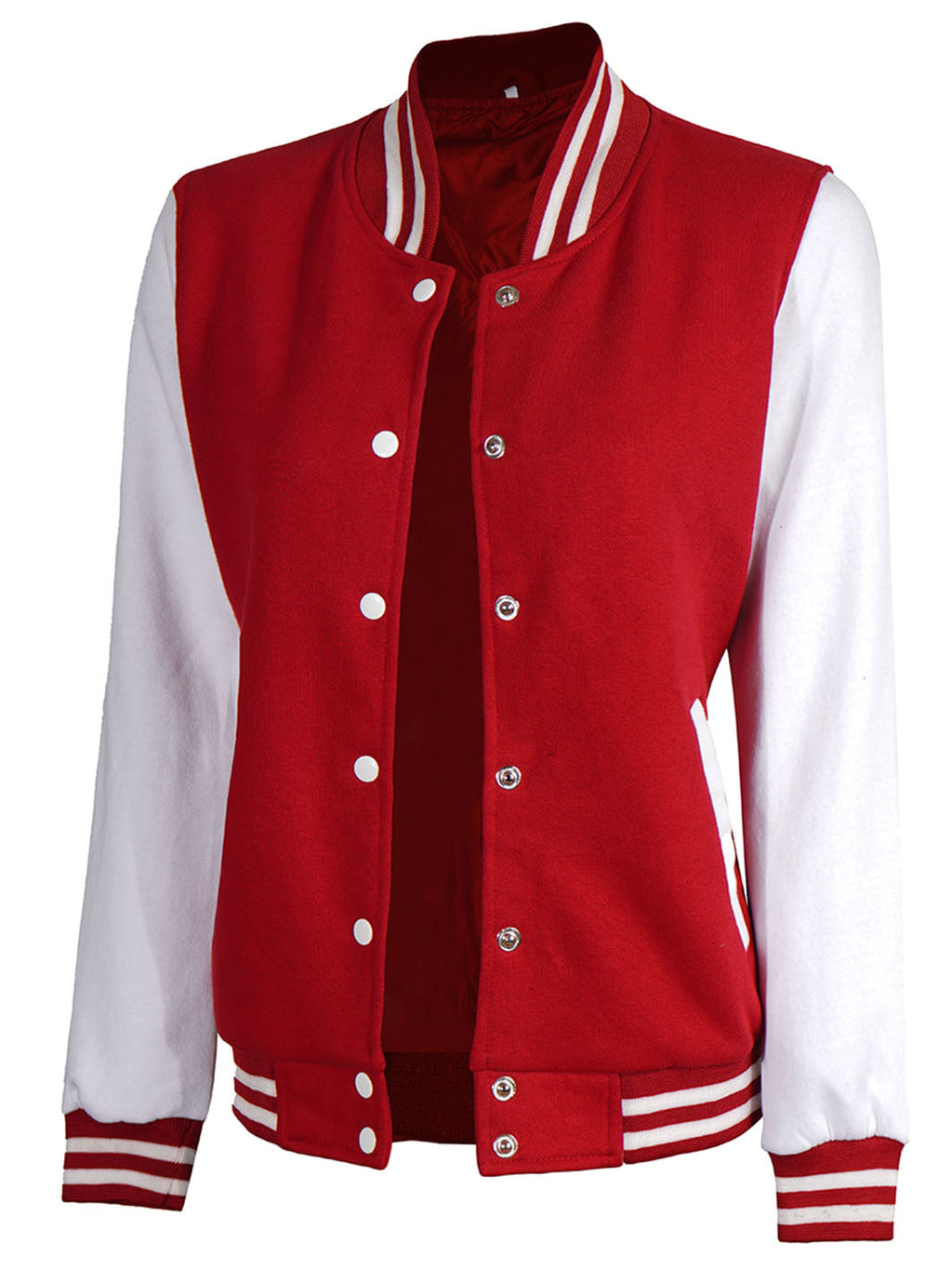 Women's White & Red Plain Letterman Varsity Jacket