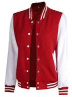 Women's White & Red Plain Letterman Varsity Jacket
