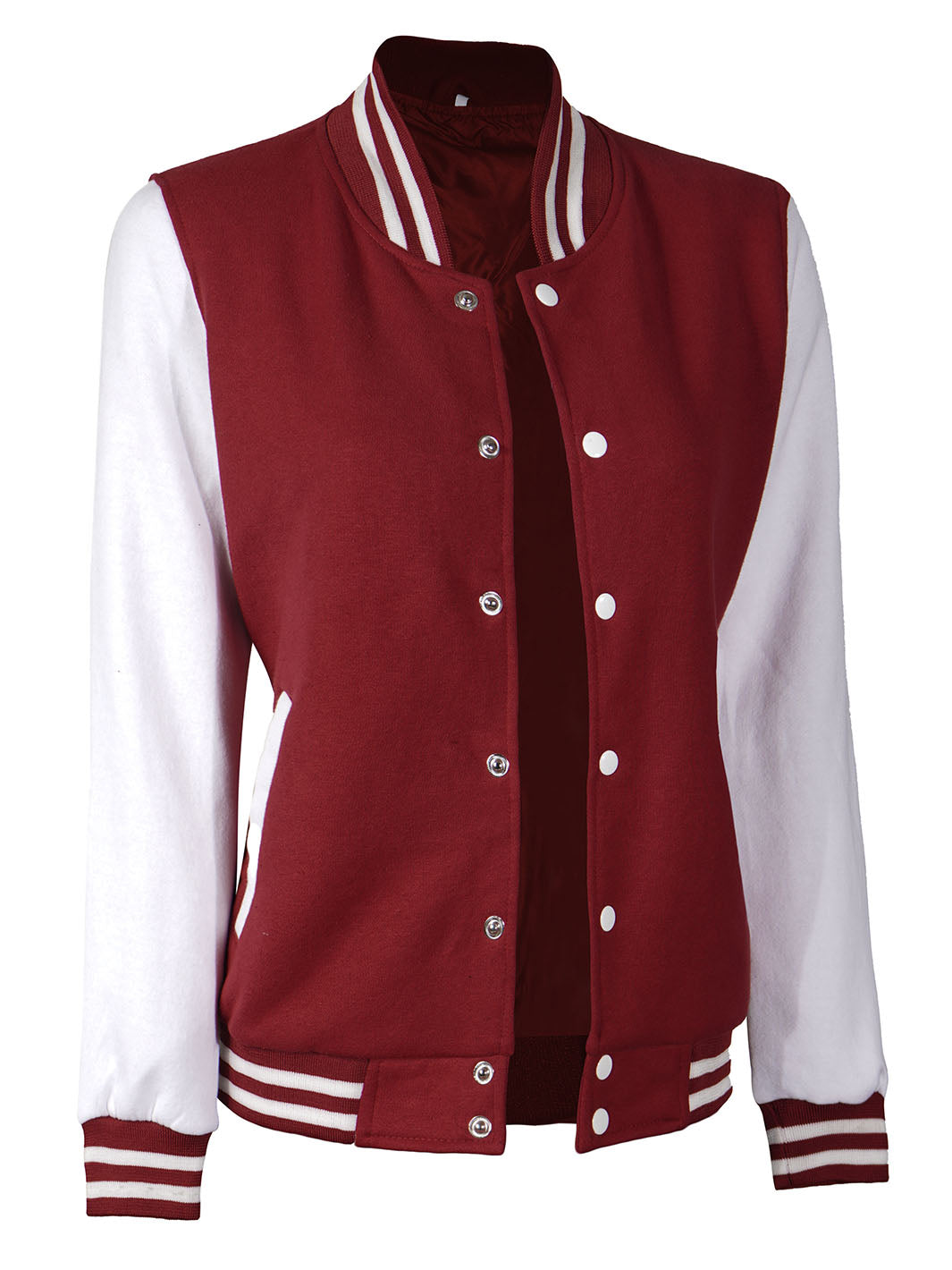 Women's White & Maroon Plain Lettermen Varsity Jacket