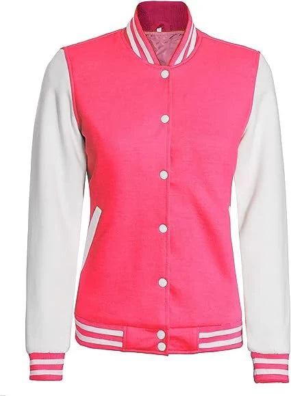 Women's White & Pink Lettermen Varsity Jacket
