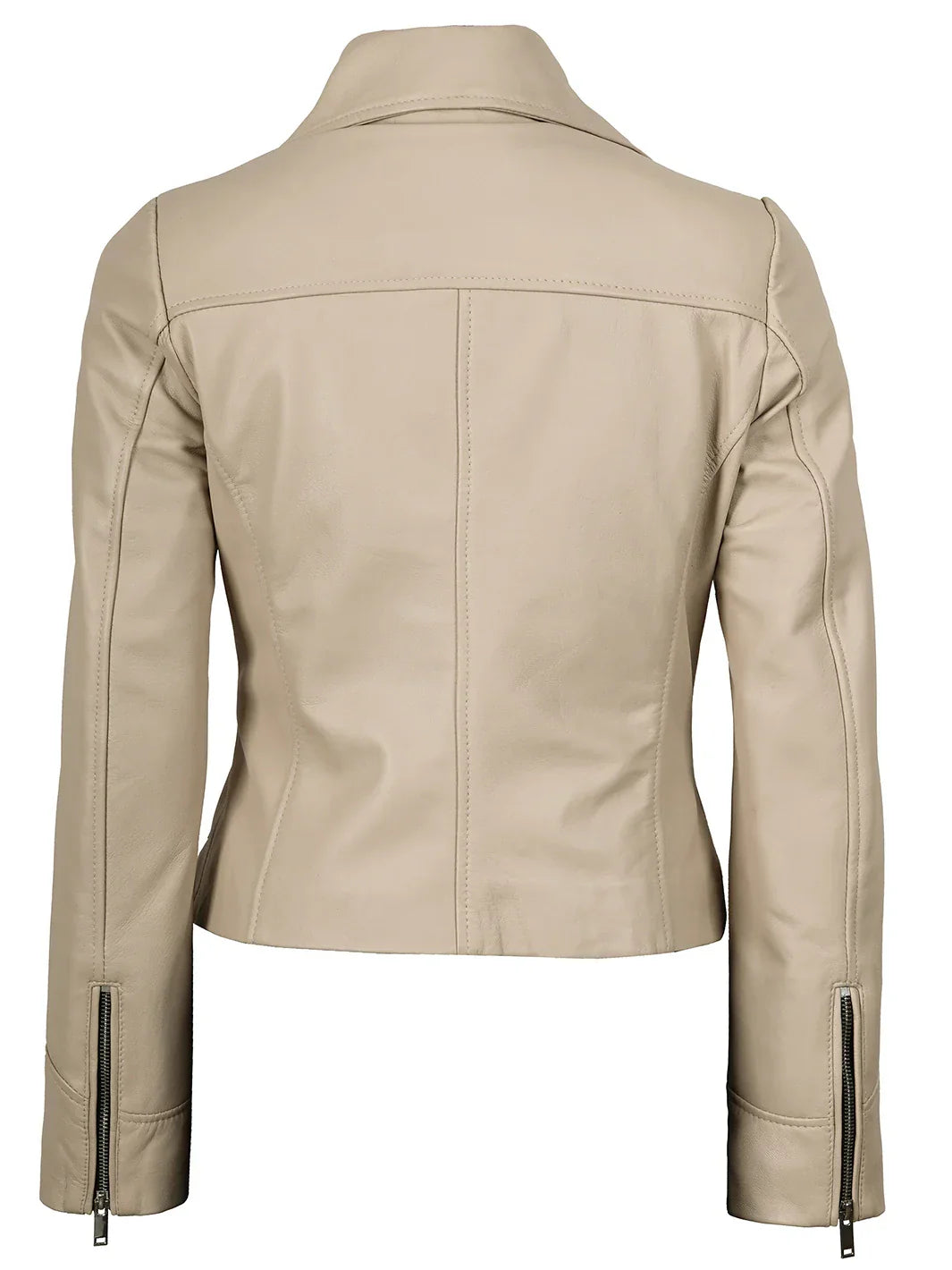 Women's Beige Asymmetrical Biker Style Real Leather Jacket