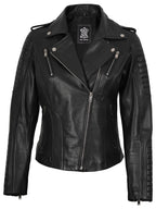 Womens Black Leather Biker Style Jacket With Removable Hood