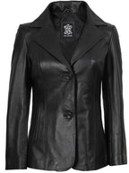Women's Black Two Button Leather Blazer Jacket