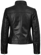 Bergamo Womens Black Real Leather Cafe Racer Jacket