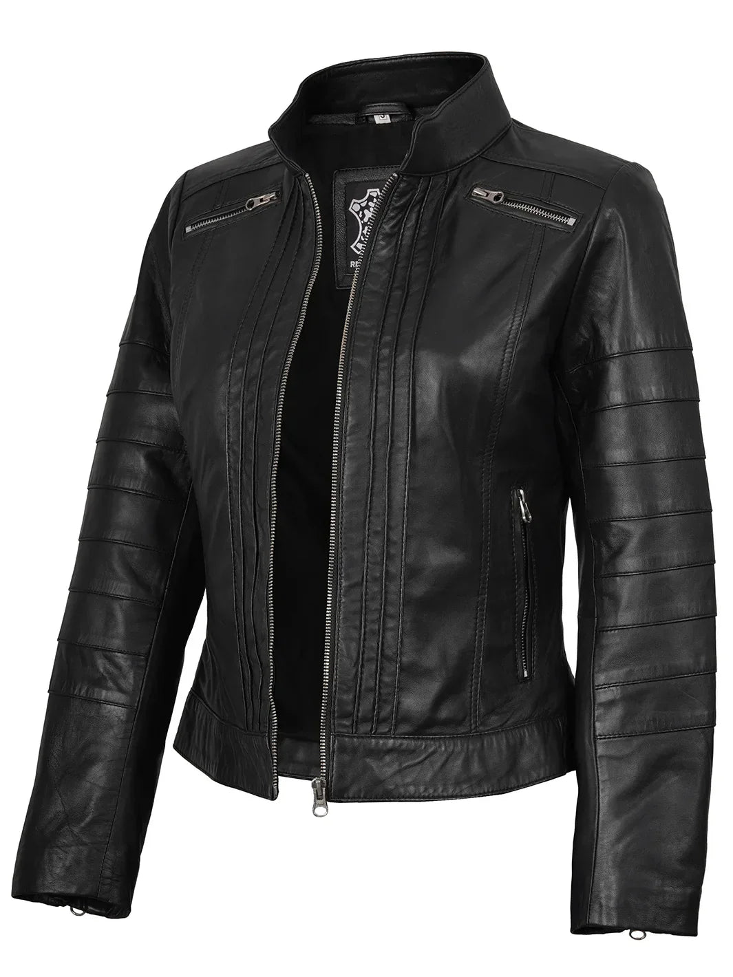 Bergamo Womens Black Real Leather Cafe Racer Jacket