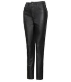 Women's Black Regular Fit Leg Leather Pants