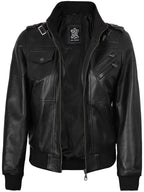 Edinburgh Women's Bomber Black Leather Jacket with Removable Hood