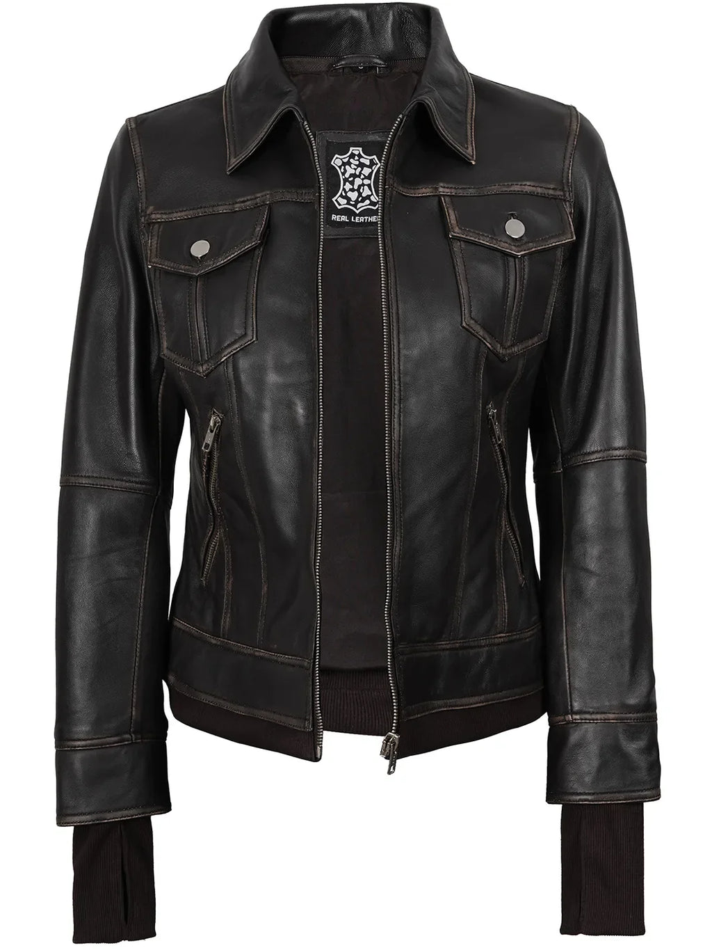 Tralee Women Dark Brown Bomber Leather Jacket With Removable Hood