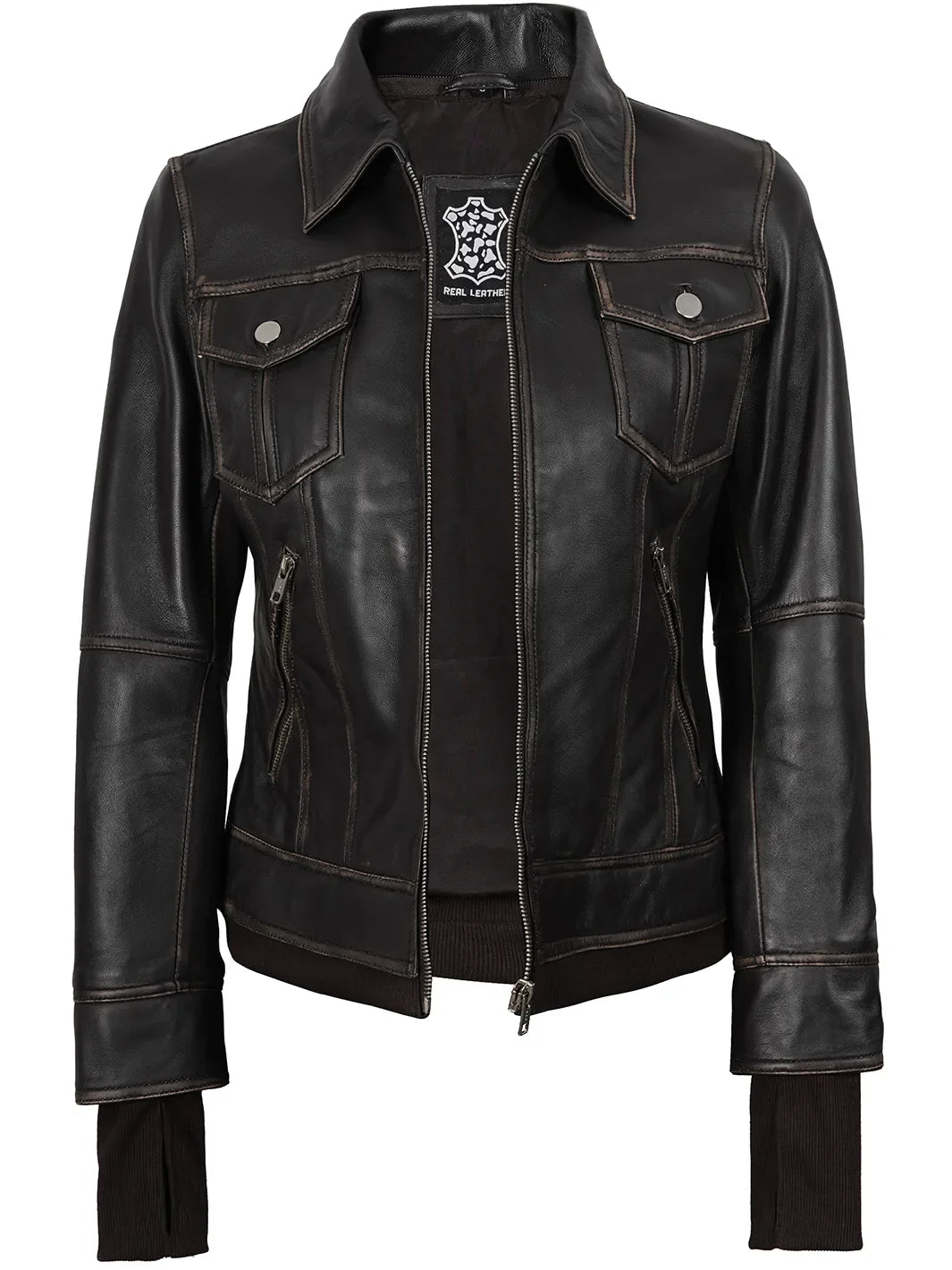 Tralee Women Dark Brown Bomber Leather Jacket With Removable Hood