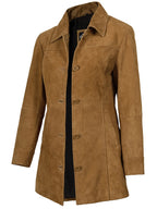 Kandis Womens Camel Brown Suede Car Coat