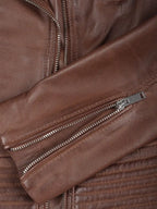 Womens Asymmetrical Cognac Wax Biker Style Leather Jacket