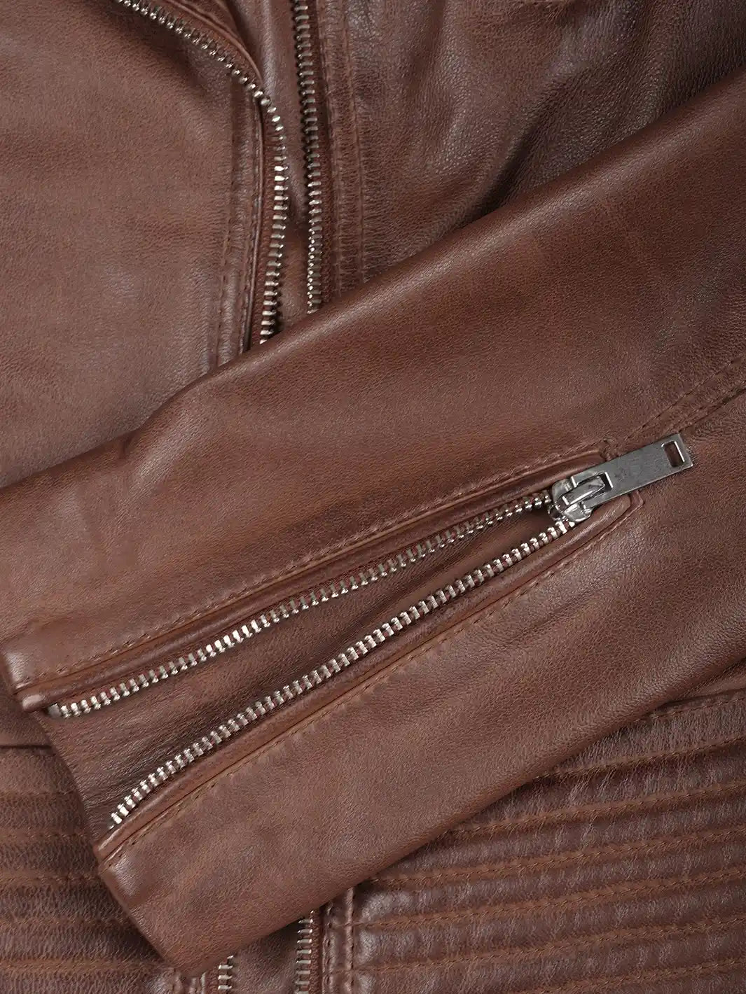 Womens Asymmetrical Cognac Wax Biker Style Leather Jacket