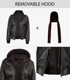 Women's Dark Brown Rub Off Leather Jacket with Removable Hood