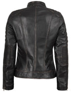Women's Dark Brown Biker Style Leather Jacket