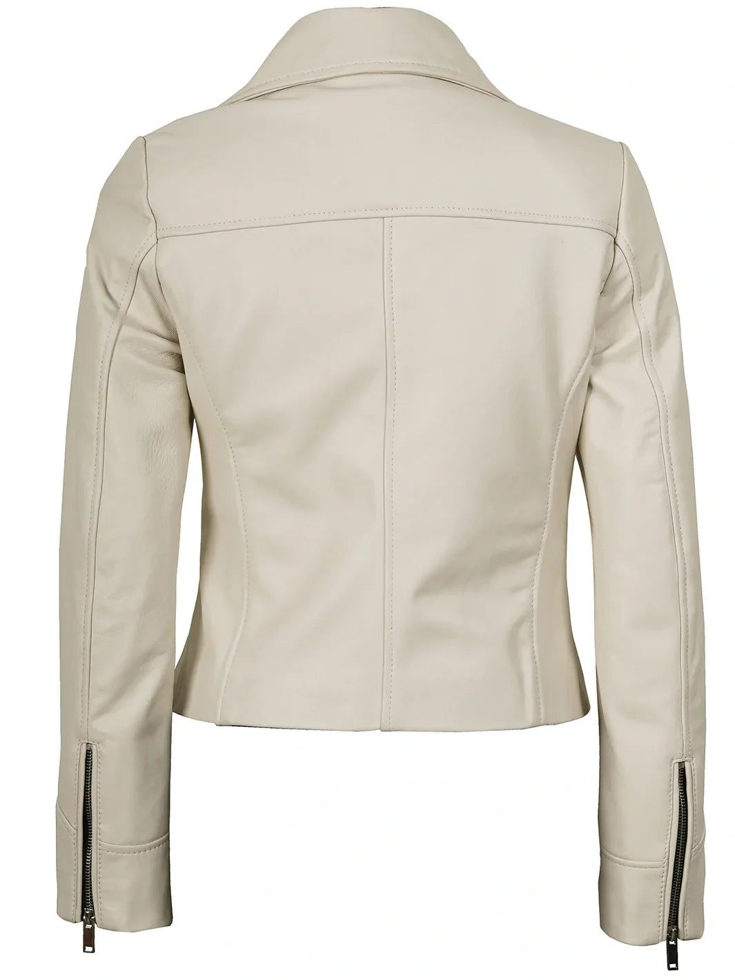 Women Biker Style Off White Real Leather Jacket