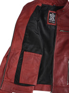 Austin Womens Red Cafe Racer Style Leather Jacket