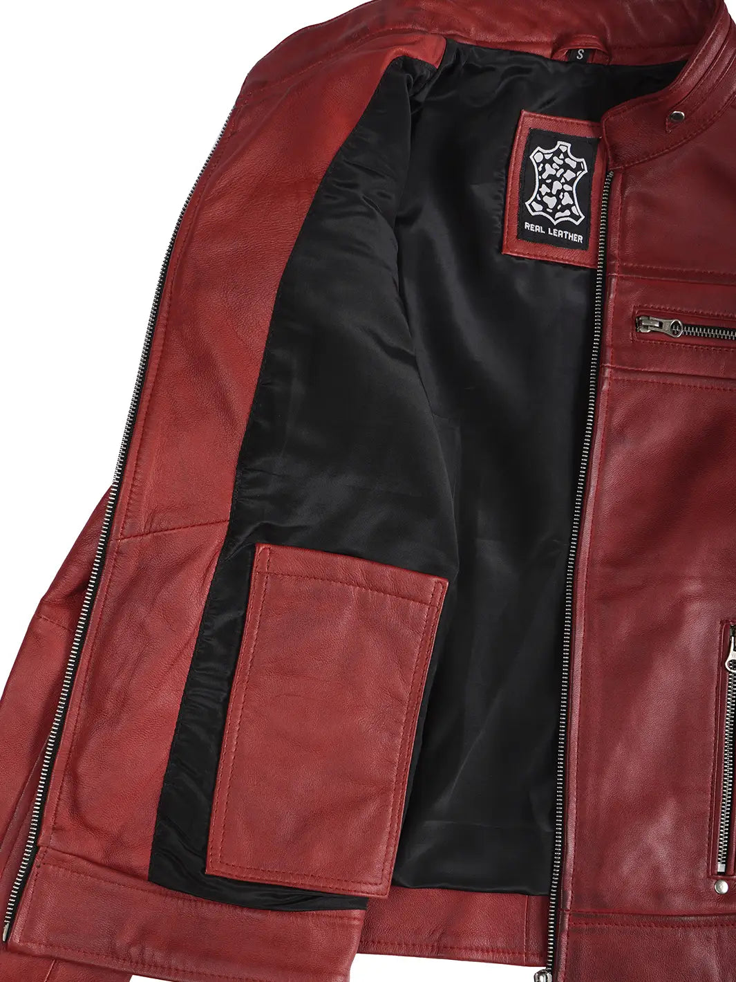Austin Womens Red Cafe Racer Style Leather Jacket
