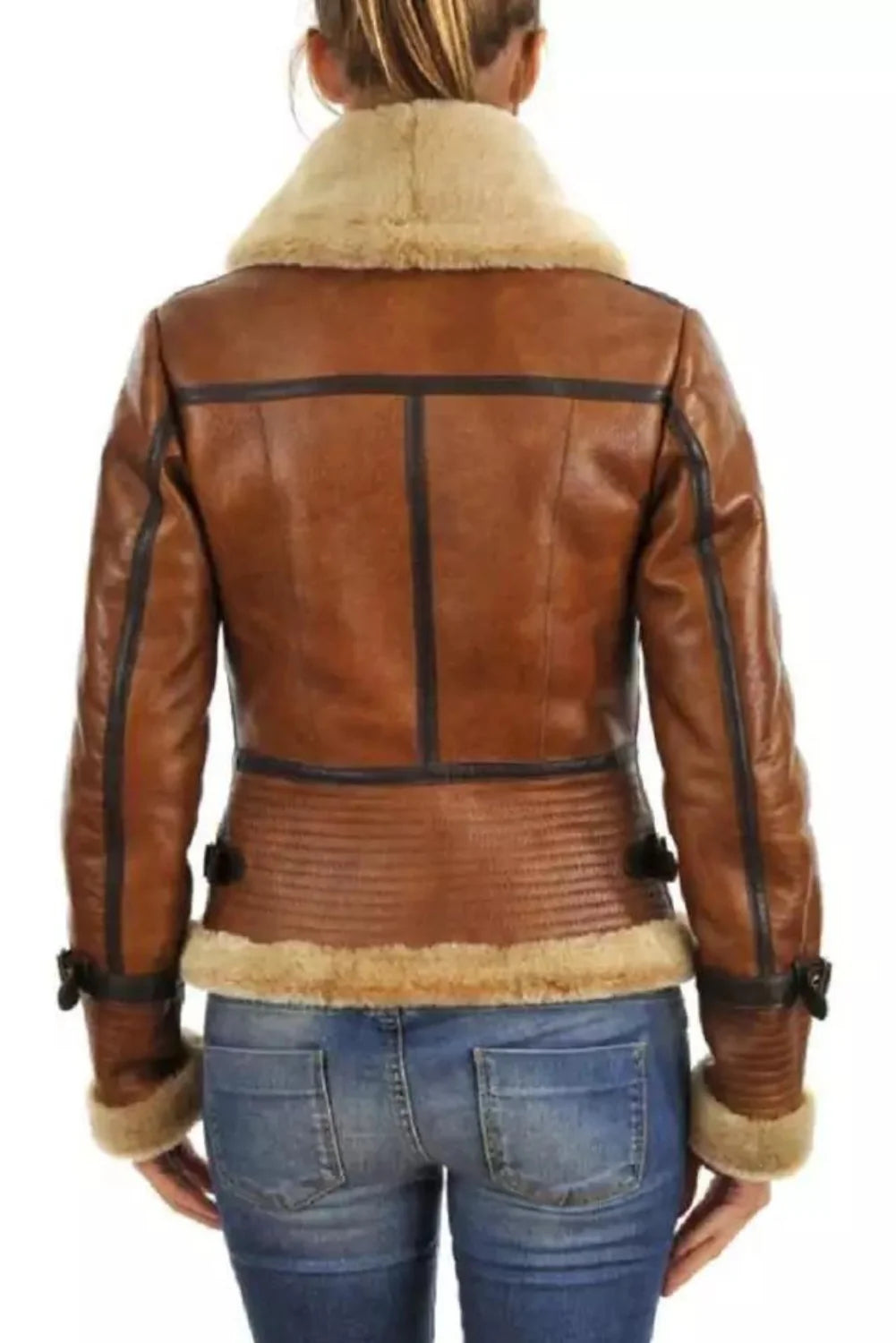 Amelia Brown B3 RAF Shearling Aviator Leather Bomber Jacket