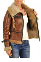Amelia Brown B3 RAF Shearling Aviator Leather Bomber Jacket