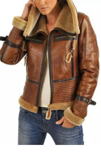 Amelia Brown B3 RAF Shearling Aviator Leather Bomber Jacket