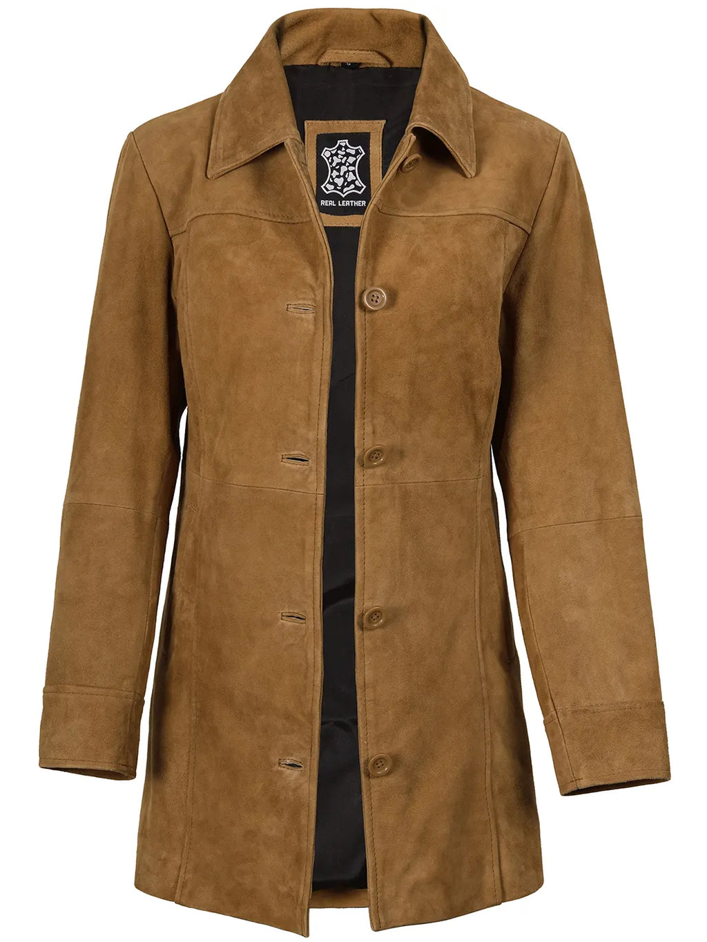 Kandis Womens Camel Brown Suede Car Coat