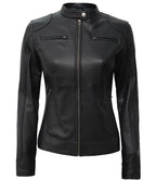 Dodge Petite Women's Black Lambskin Leather Biker Style Jacket