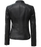 Dodge Petite Women's Black Lambskin Leather Biker Style Jacket