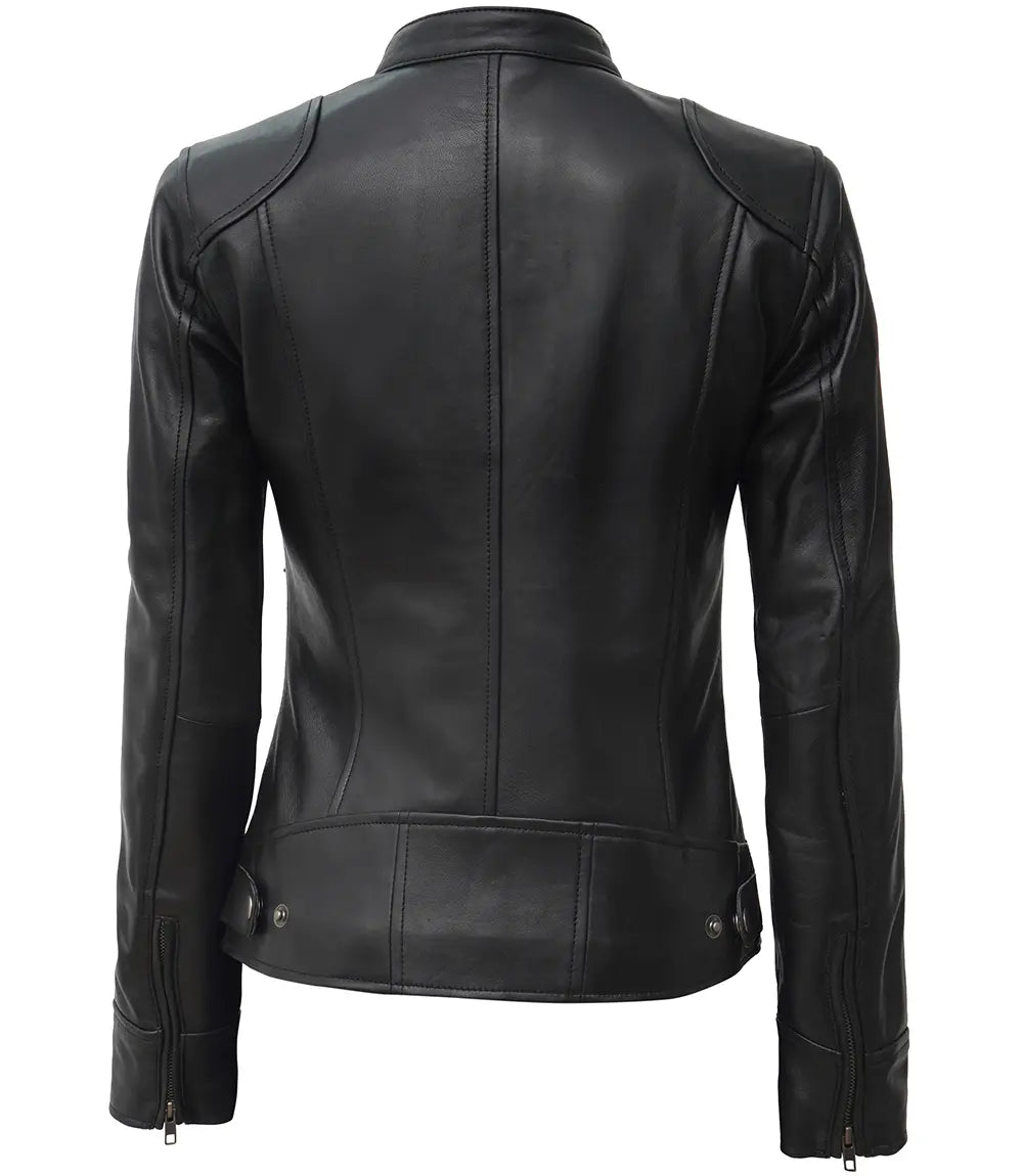 Dodge Petite Women's Black Lambskin Leather Biker Style Jacket