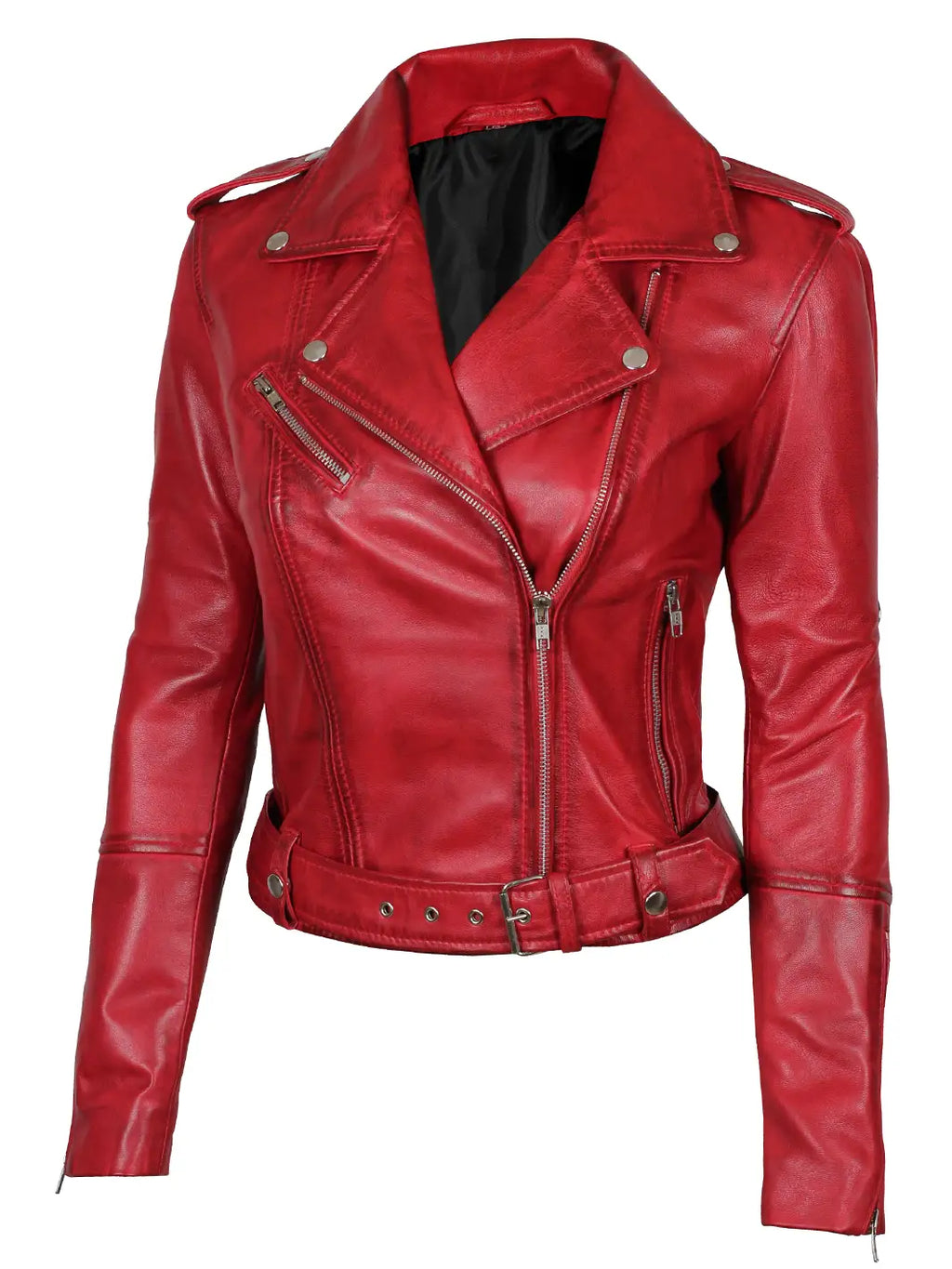 Margaret Women's Red Asymmetrical Biker Style Leather  Jacket