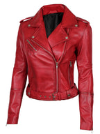 Margaret Women's Red Asymmetrical Biker Style Leather  Jacket