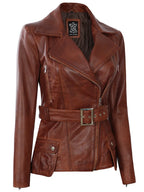 Cognac Wax Women Leather Biker Jacket