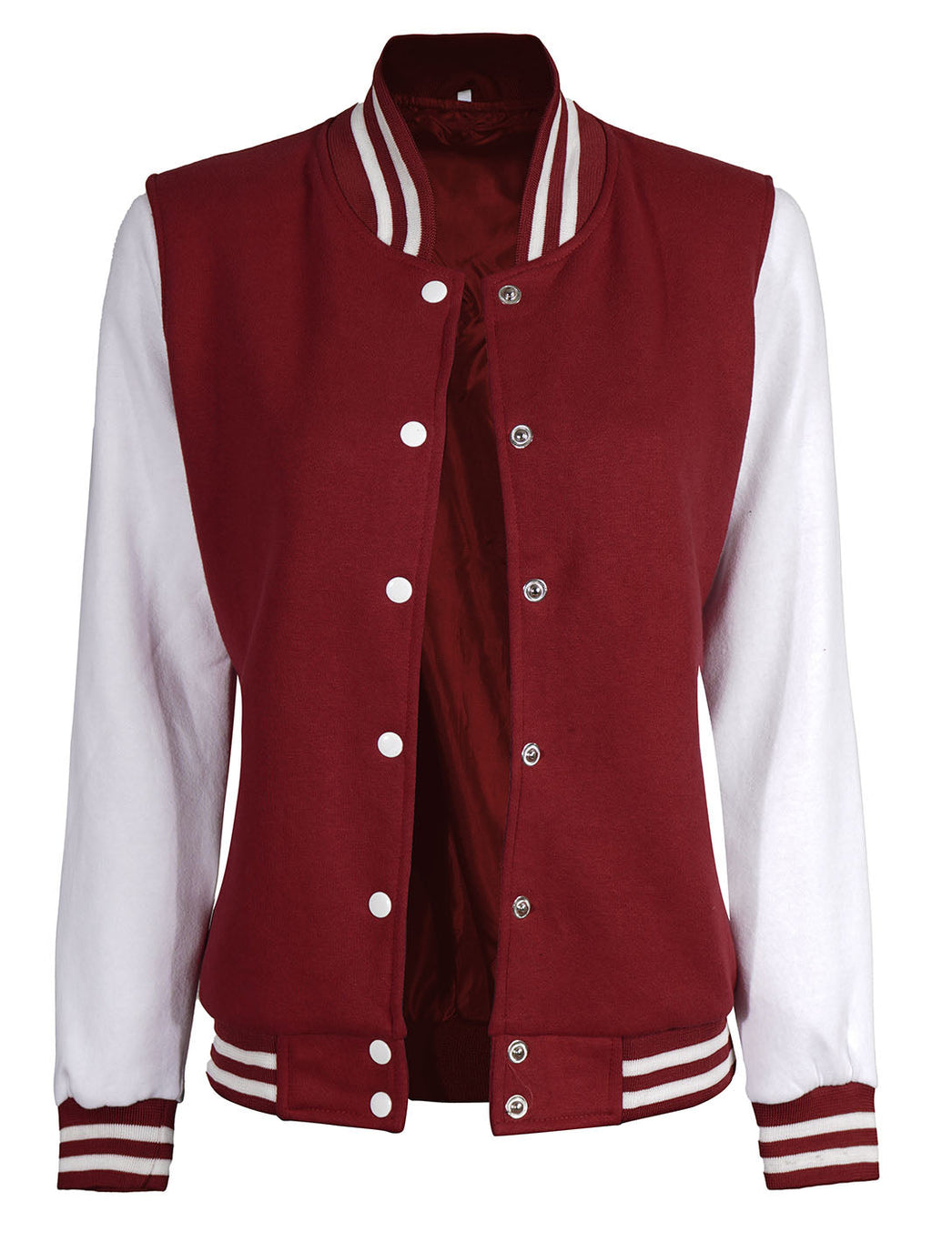 Women's White & Maroon Plain Lettermen Varsity Jacket