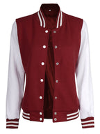 Women's White & Maroon Plain Lettermen Varsity Jacket