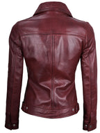 Women's Burgundy Harrington Real Leather Jacket