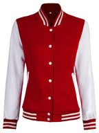Women's White & Red Plain Letterman Varsity Jacket