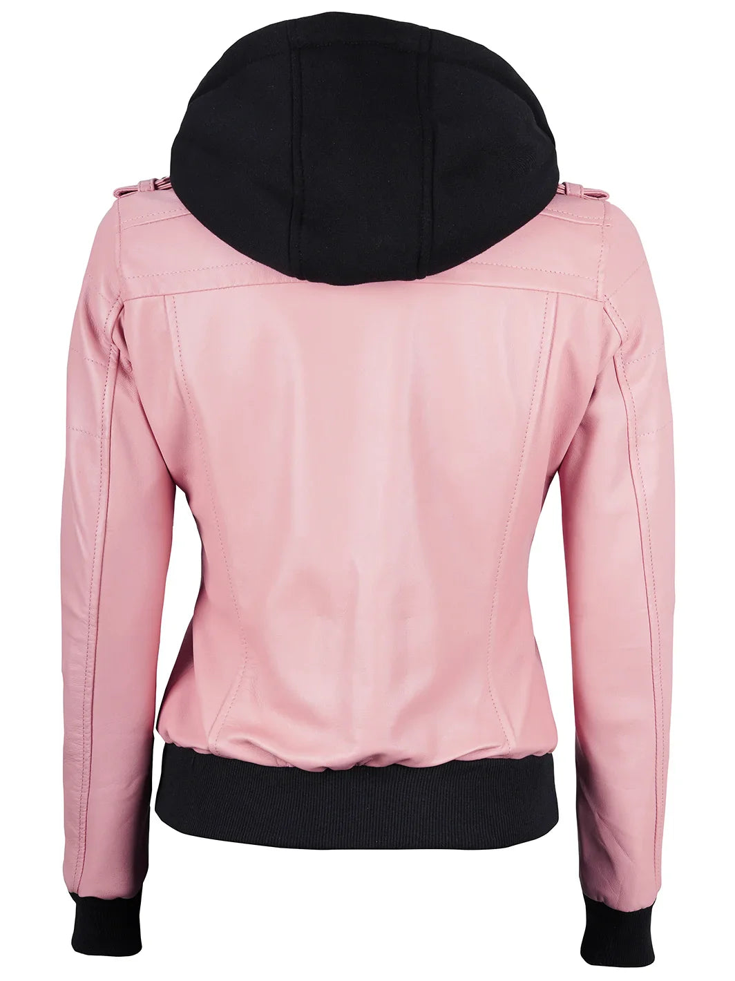 Women's Pink Leather Jacket with Removable Hood