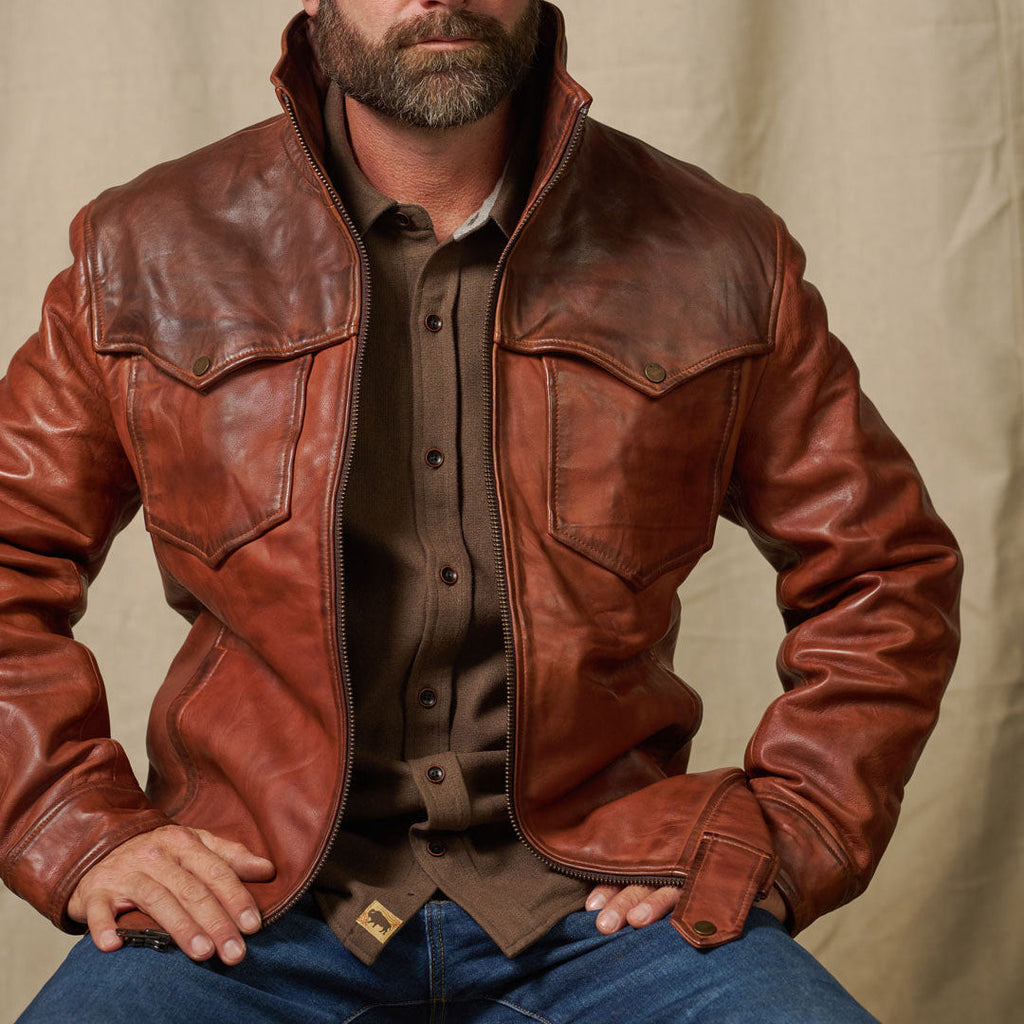 Elkhorn Leather Jacket | Distressed Brown & Chestnut