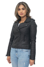 Womens Leather Quilted Vintage Brando Biker Jacket-Lusaka