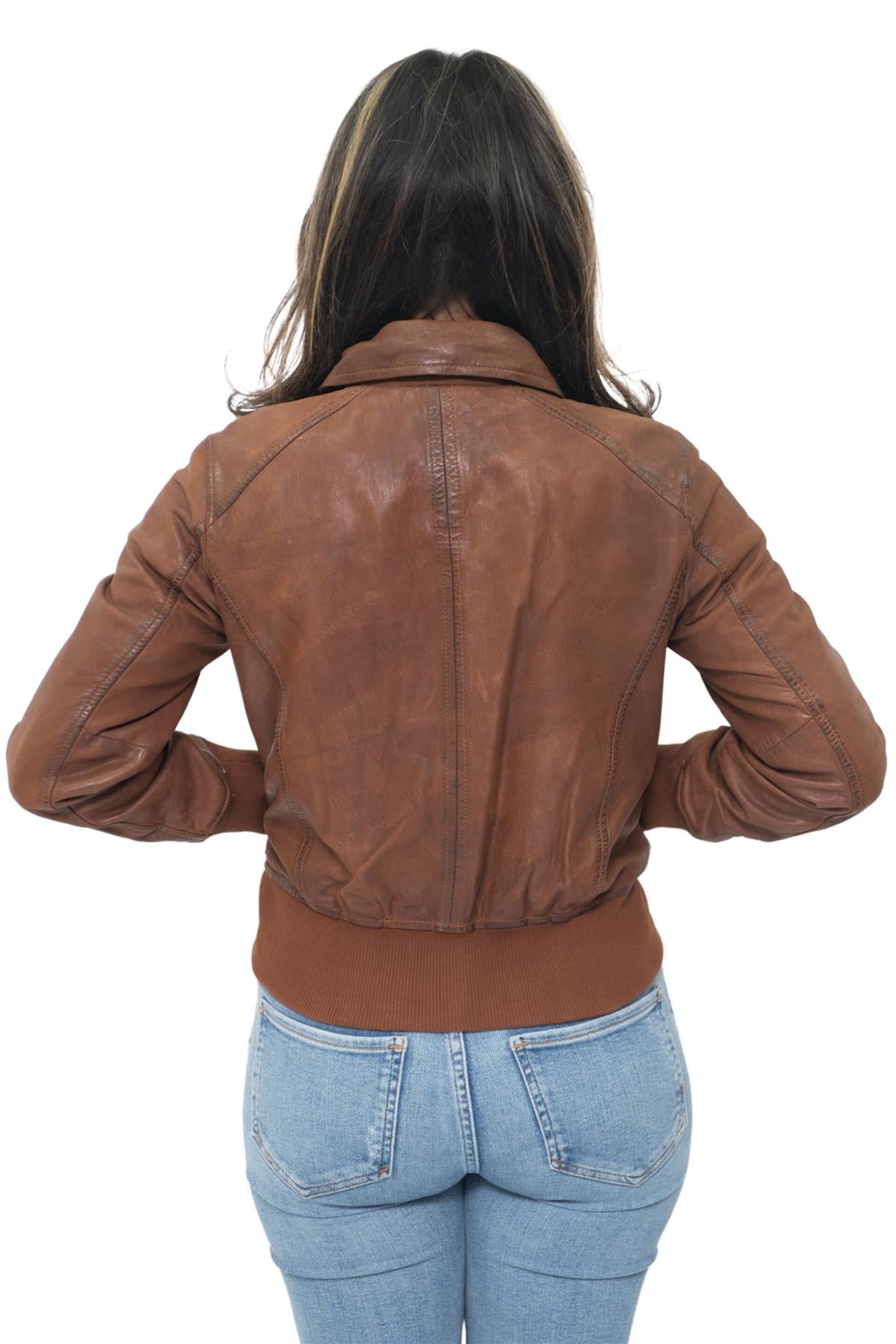 Womens Leather MA-1 Varsity Jacket-Ann Arbor
