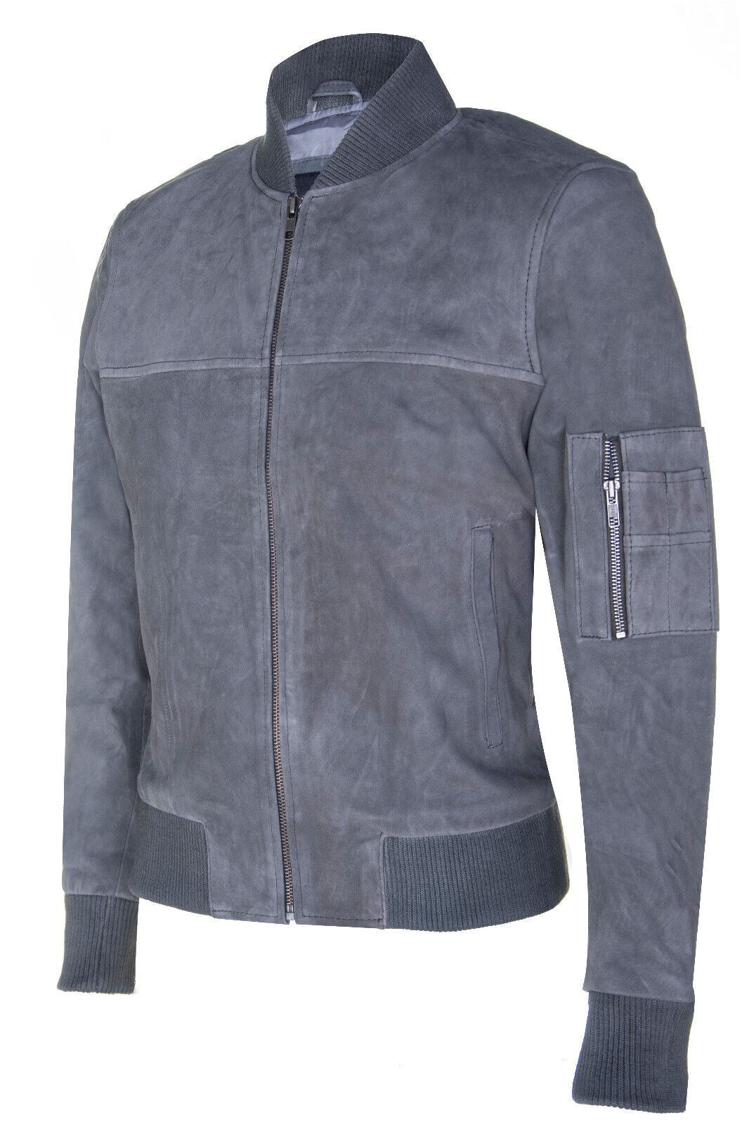 Mens Suede Leather MA-1 Varsity Bomber Jacket
