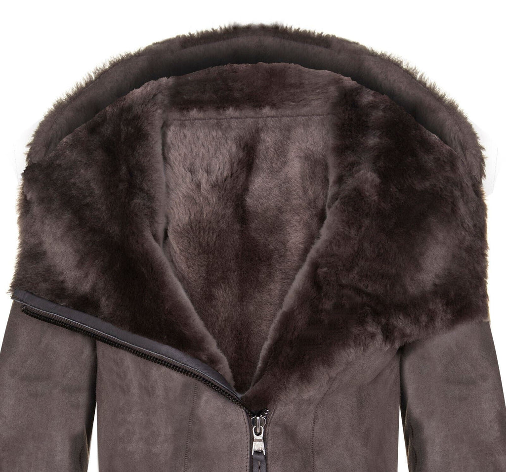 Womens Merino Sheepskin Hooded Coat-Antioch